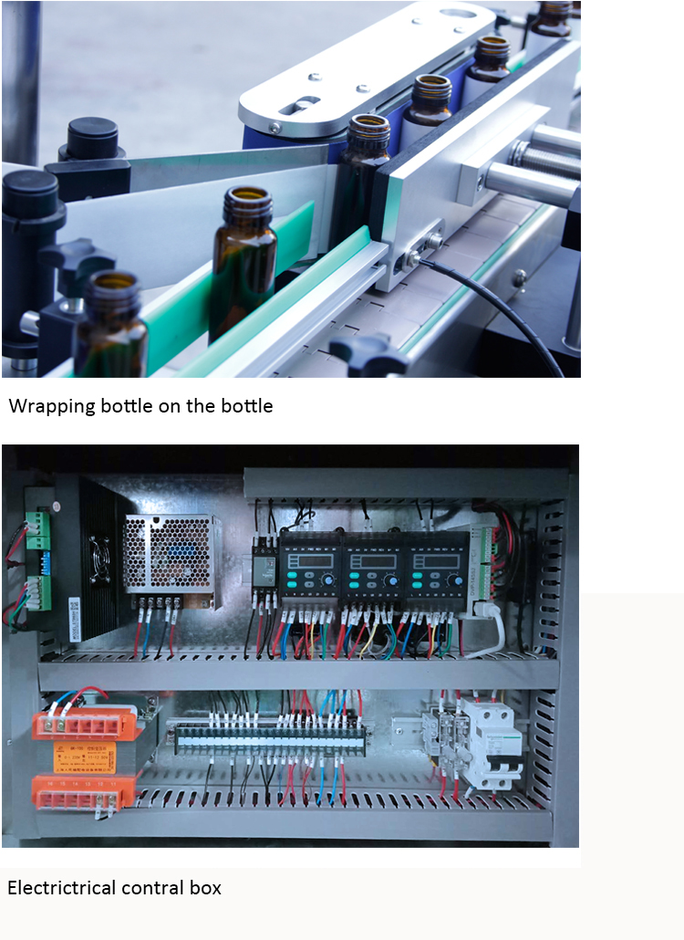 Automatisk etiket med omslag til rund flaske